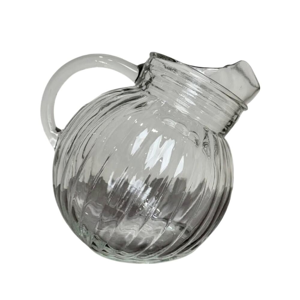 Vintage Americana MCM Anchor Hocking Melon Clear Ribbed Depression Glass Pitcher